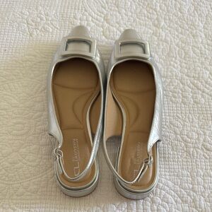 CL by Laundry Comfort CushionSilver Flats with Squared Toe and Decorative Buckle